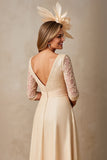 Chiffon A Line Applique Champagne Moeder van de Bruid Jurk met 3/4 Mouwen