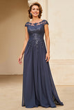 Twilight stoffen chiffon moeder van de bruid jurk met kapmouwen