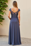 Twilight Ruched Lace stoffen moeder van de bruid jurk met spleet