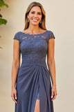 Twilight Ruched Lace stoffen moeder van de bruid jurk met spleet
