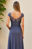 Twilight Ruched Lace stoffen moeder van de bruid jurk met spleet