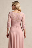 Blozen hoog laag chiffon gerimpeld moeder van de bruid jurk met kant applicaties