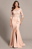 Zeemeermin Blush stoffen moeder van de bruid jurk met split