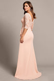 Zeemeermin Blush stoffen moeder van de bruid jurk met split