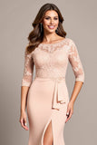 Zeemeermin Blush stoffen moeder van de bruid jurk met split
