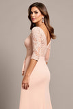 Zeemeermin Blush stoffen moeder van de bruid jurk met split