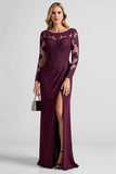 Druif Lace stoffen schede moeder van de bruid jurk met split