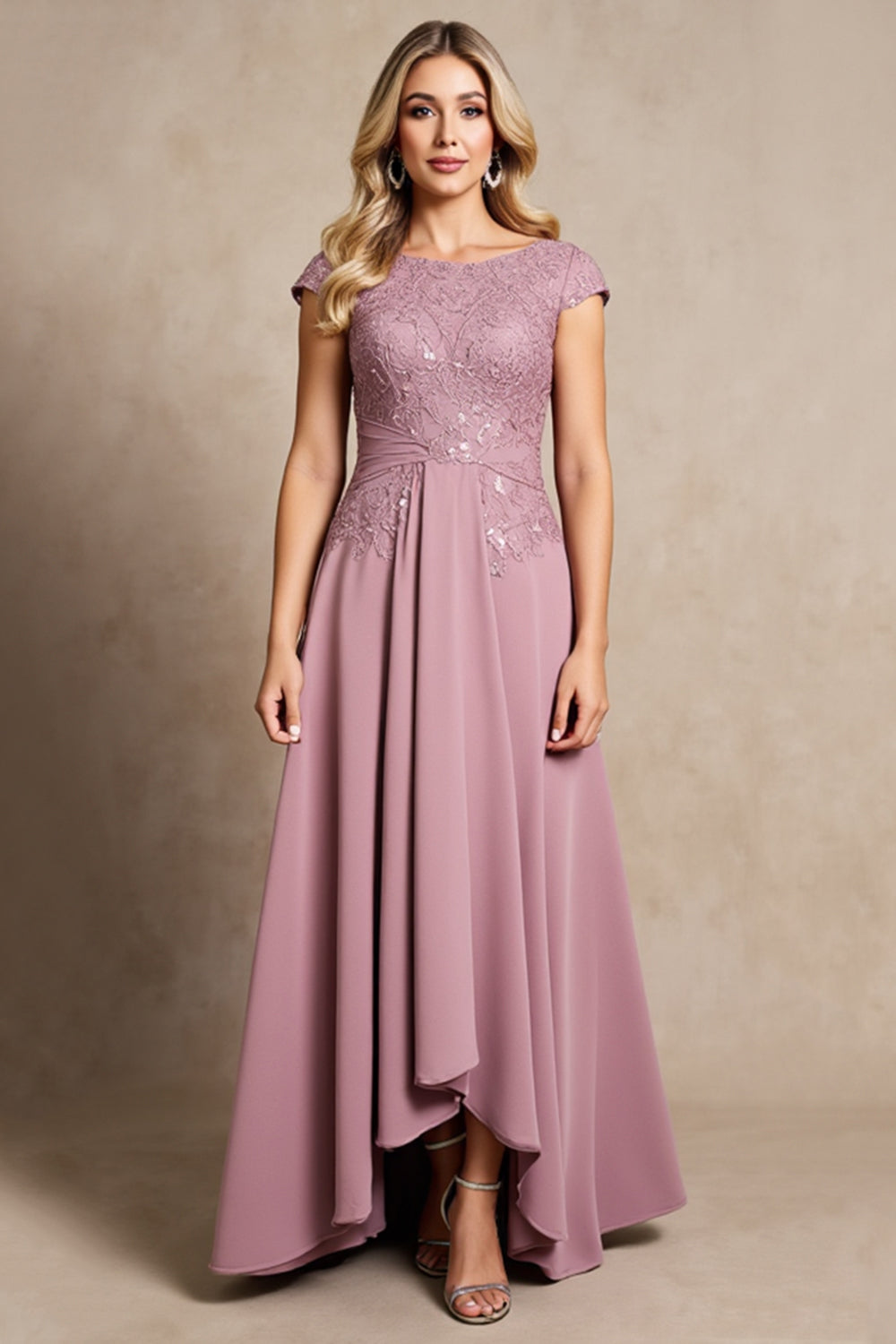 Vintage Mauve Chiffon A Line stoffen moeder van de bruid jurk