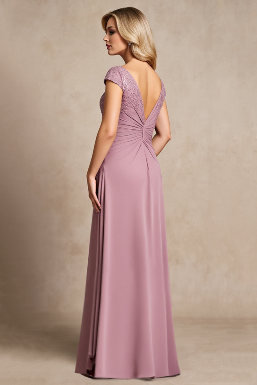 Vintage Mauve Chiffon A Line stoffen moeder van de bruid jurk
