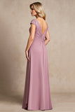 Vintage Mauve Chiffon A Line stoffen moeder van de bruid jurk