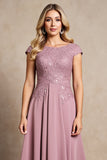 Vintage Mauve Chiffon A Line stoffen moeder van de bruid jurk
