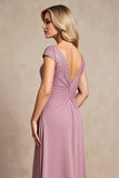 Vintage Mauve Chiffon A Line stoffen moeder van de bruid jurk