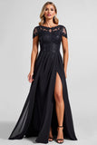 Zwarte A Line Chiffon stoffen moeder van de bruid jurk met spleet