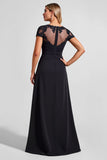 Zwarte A Line Chiffon stoffen moeder van de bruid jurk met spleet