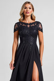 Zwarte A Line Chiffon stoffen moeder van de bruid jurk met spleet