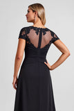 Zwarte A Line Chiffon stoffen moeder van de bruid jurk met spleet