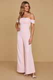 Off The Shoulder Roze Chiffon Bruidsmeisje Jumpsuit