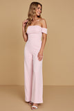 Off The Shoulder Roze Chiffon Bruidsmeisje Jumpsuit