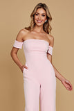 Off The Shoulder Roze Chiffon Bruidsmeisje Jumpsuit