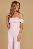 Off The Shoulder Roze Chiffon Bruidsmeisje Jumpsuit