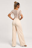 Abrikoos V-hals chiffon kant bruidsmeisje jumpsuit