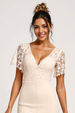 Abrikoos V-hals chiffon kant bruidsmeisje jumpsuit