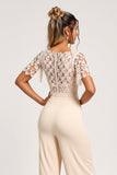Abrikoos V-hals chiffon kant bruidsmeisje jumpsuit