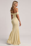 Off The Shoulder Gele Zeemeermin Bruidsmeisje Jurk