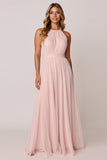 Halter Candy Pink A Line mouwloze bruidsmeisjesjurk