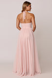 Halter Candy Pink A Line mouwloze bruidsmeisjesjurk