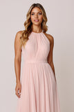 Halter Candy Pink A Line mouwloze bruidsmeisjesjurk