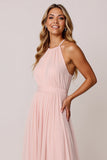 Halter Candy Pink A Line mouwloze bruidsmeisjesjurk
