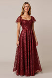 Cabernet A Line Applique Bruiloft Gast Jurk met Korte Mouwen