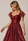 Cabernet A Line Applique Bruiloft Gast Jurk met Korte Mouwen