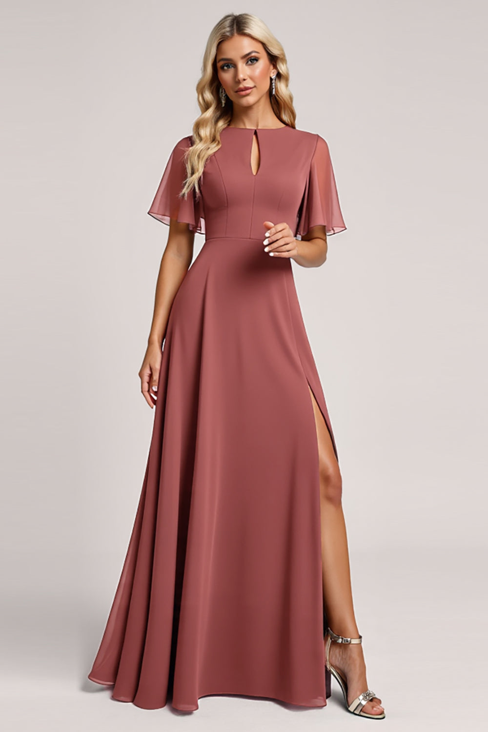 Vintage Mauve A Line Chiffon bruidsmeisje jurk