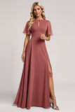 Vintage Mauve A Line Chiffon bruidsmeisje jurk