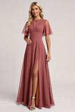 Vintage Mauve A Line Chiffon bruidsmeisje jurk