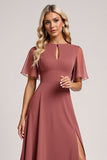 Vintage Mauve A Line Chiffon bruidsmeisje jurk