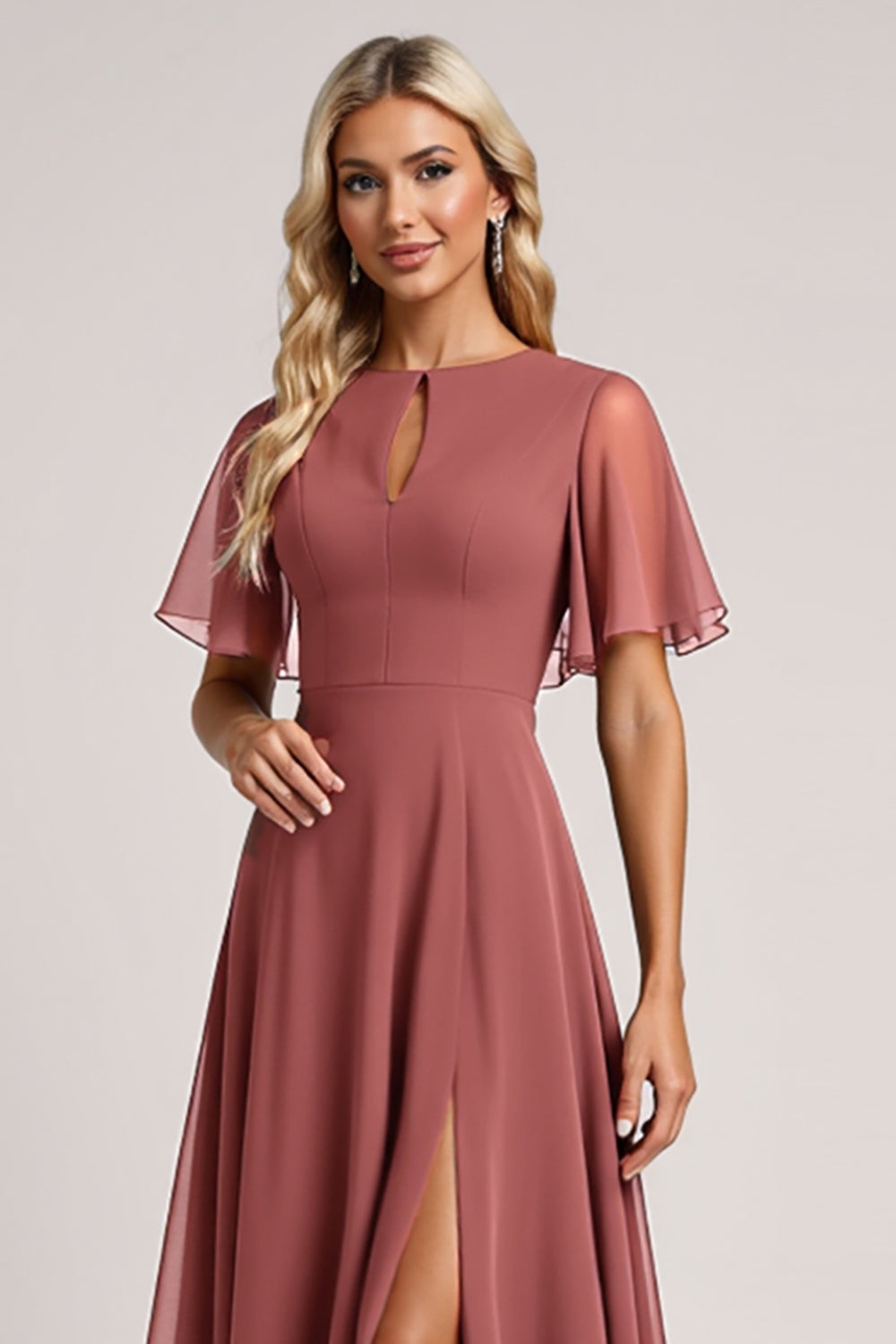 Vintage Mauve A Line Chiffon bruidsmeisje jurk