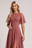 Vintage Mauve A Line Chiffon bruidsmeisje jurk