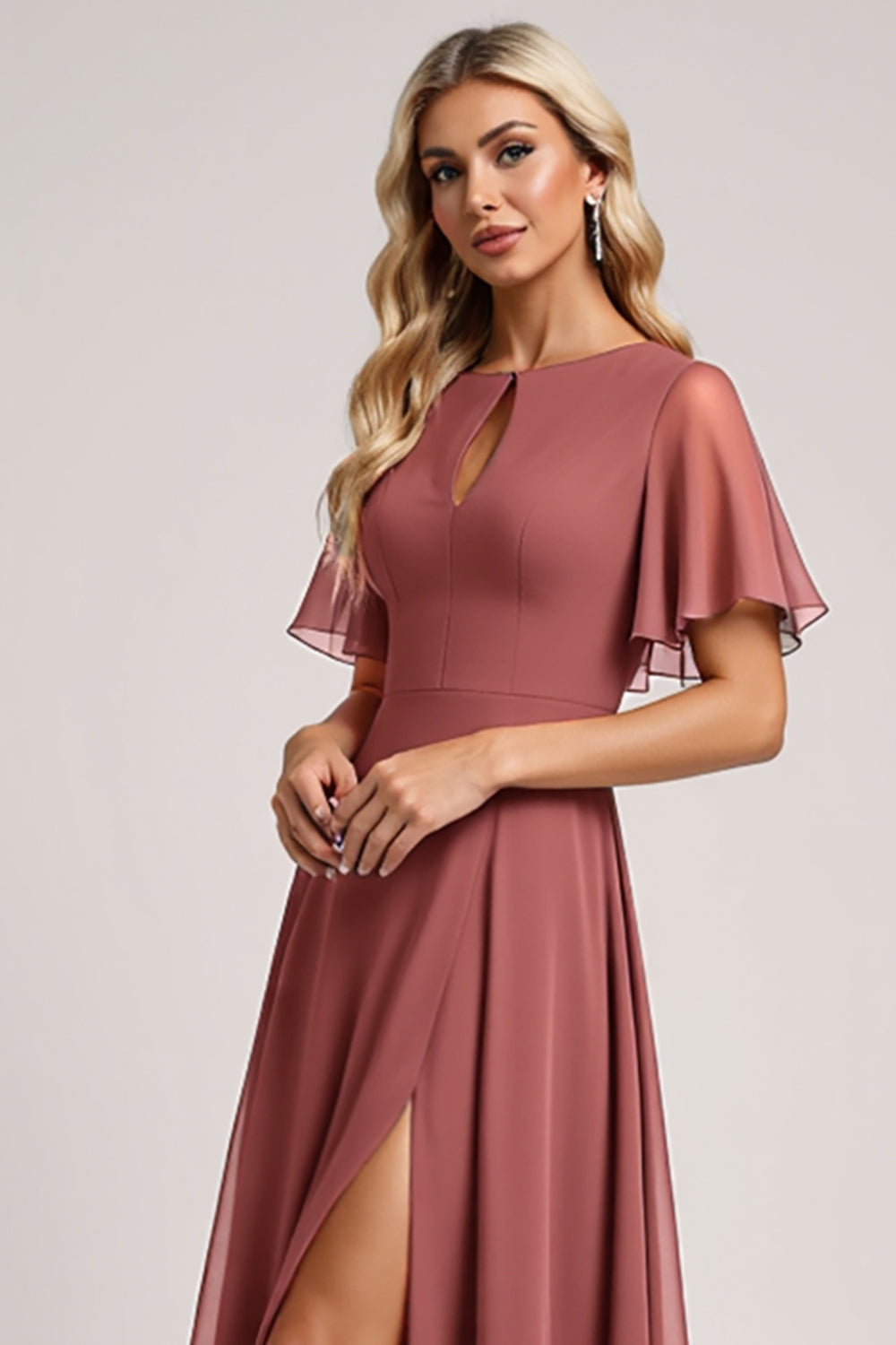Vintage Mauve A Line Chiffon bruidsmeisje jurk