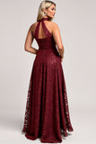 Halter Cabernet A Line Kant Bruidsmeisje Jurk