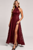 Halter Cabernet A Line Kant Bruidsmeisje Jurk