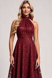 Halter Cabernet A Line Kant Bruidsmeisje Jurk