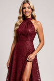 Halter Cabernet A Line Kant Bruidsmeisje Jurk