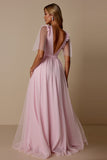 Candy Pink A Line V-hals bruidsmeisjesjurk