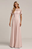 Roze Kant Chiffon A Line Bruidsmeisje Jurk