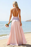 Candy Pink Halter Lange Bruidsmeisjesjurk