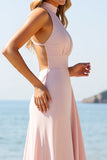 Candy Pink Halter Lange Bruidsmeisjesjurk