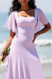 Lila chiffon A Line lange bruidsmeisjesjurk